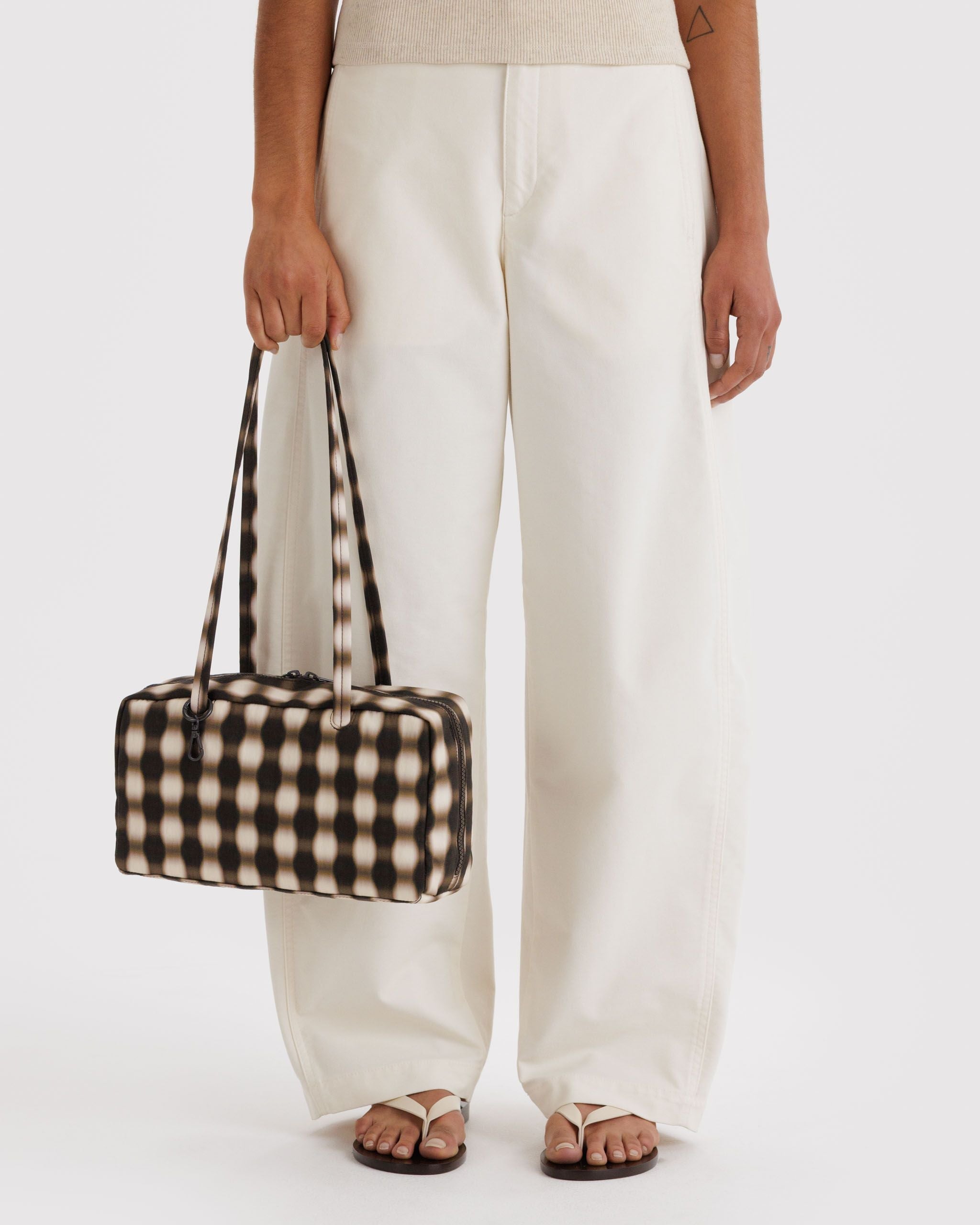 Nylon Bowler Bag - Blurred Gingham Brown - Image 3