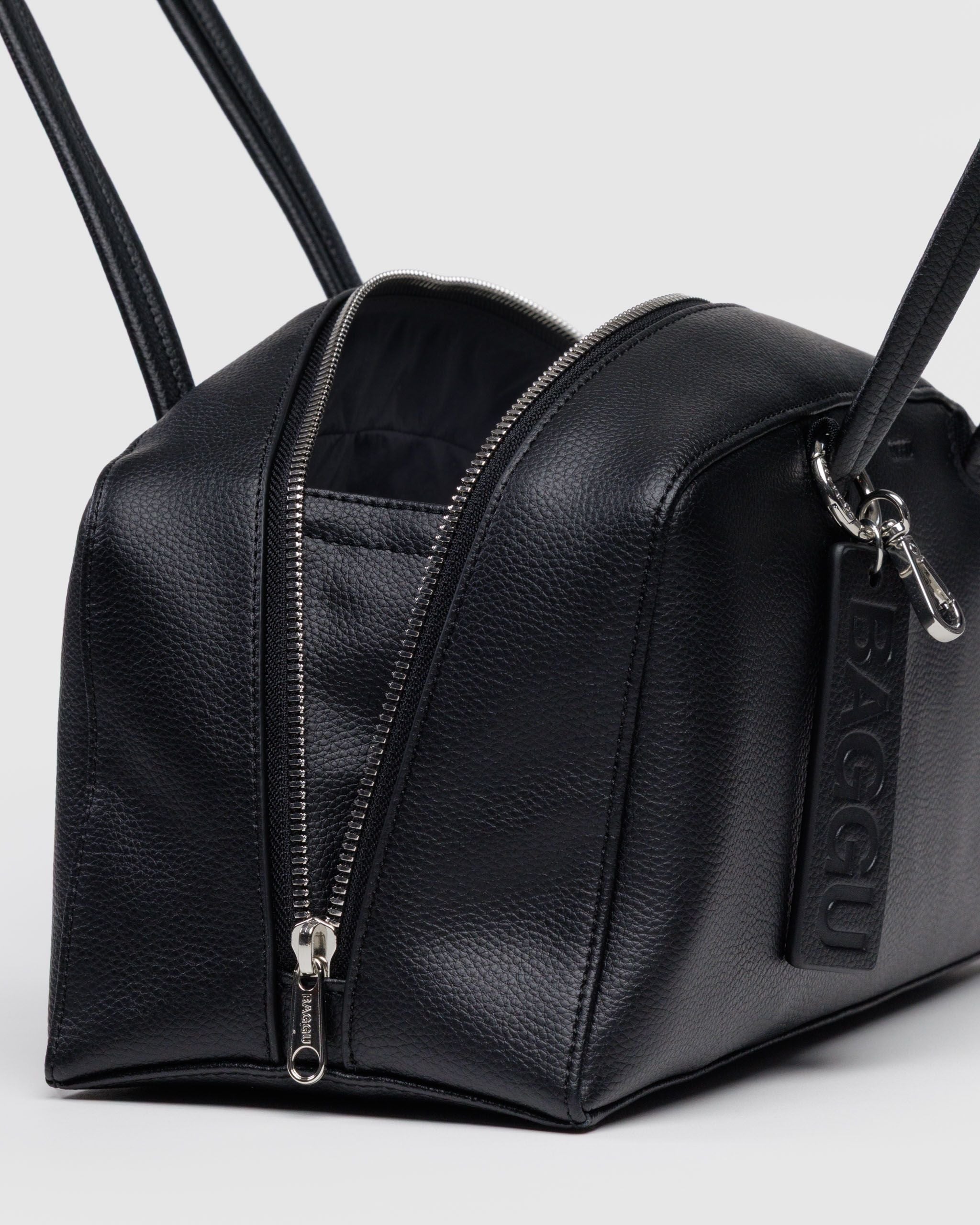 Recycled Leather Bowler Bag - Black - Image 4