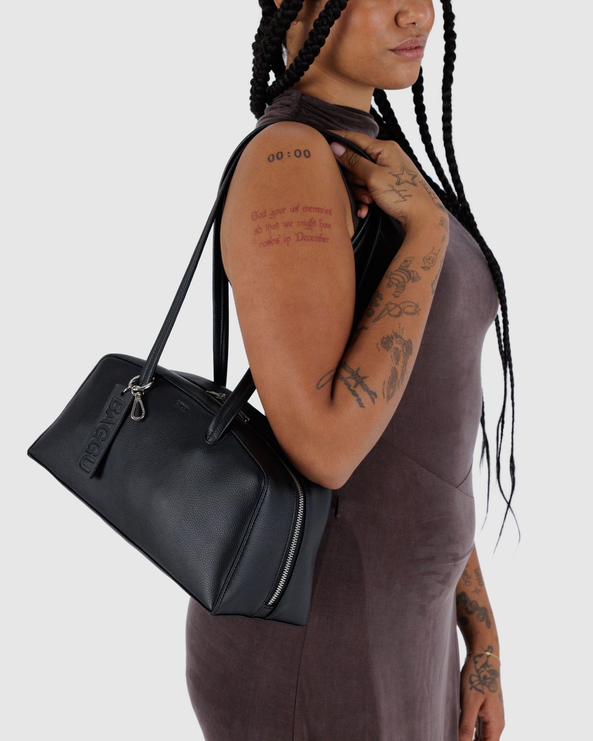 Recycled Leather Bowler Bag - Black - Image 2